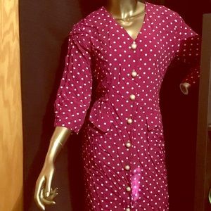 Polka-dot burgundy vintage dress